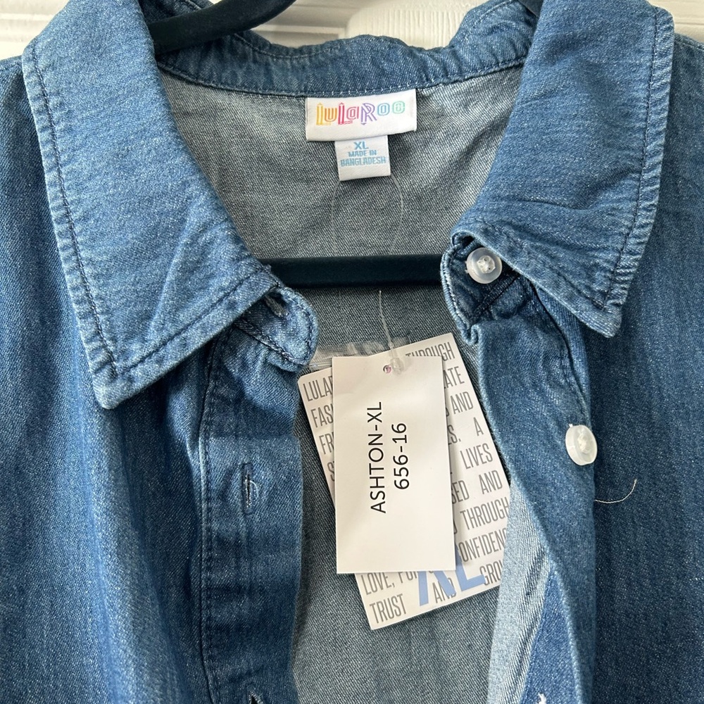 LuLaRoe XL Ashton Blue Denim Button-Up Dress - Picture 3 of 7